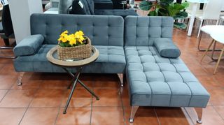 Sofá Chaise Longue Gris Terciopelo