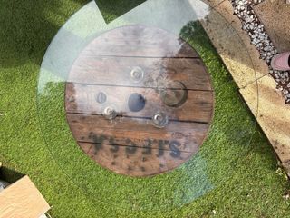 Mesa Bobina Madera con Cristal