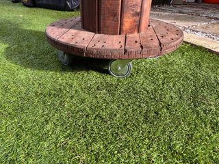 Mesa Bobina Madera con Cristal