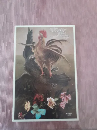 Postal antigua años 50 gallo flores