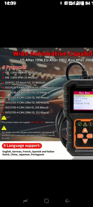 Escáner Diagnóstico Vehículos OBD2 CY3001 New 2025