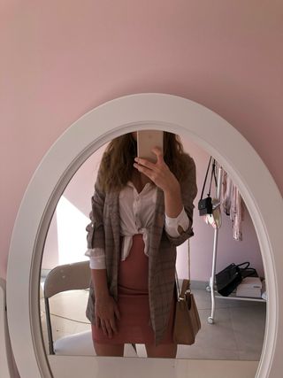 Americana Stradivarius cuadros beige Talla M