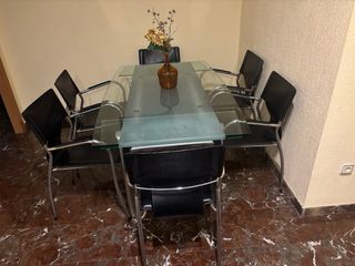 Mesa cristal extensible + 6 sillas