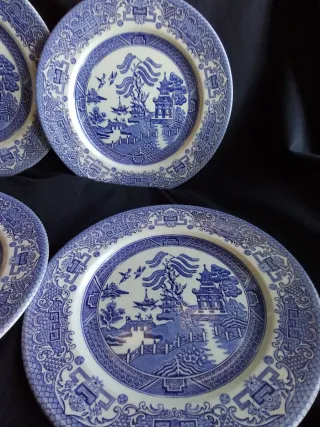 Juego 6 Platos Cerámica Inglesa Azul Blanco