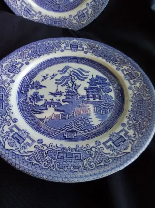 Juego 6 Platos Cerámica Inglesa Azul Blanco