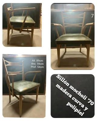Sillón Mocholi Madera Curva Polipiel Verde