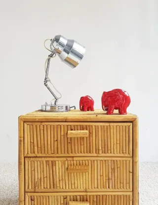 Mesita de noche de bambú. Vintage, 70s.