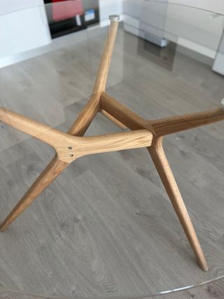 Mesa Redonda Cristal 120cm Base Madera