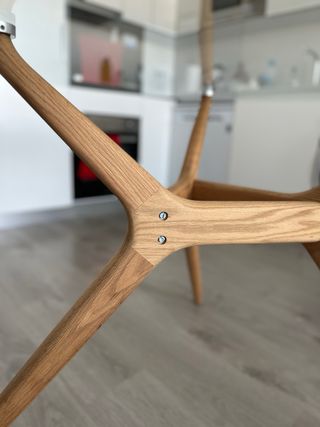 Mesa Redonda Cristal 120cm Base Madera