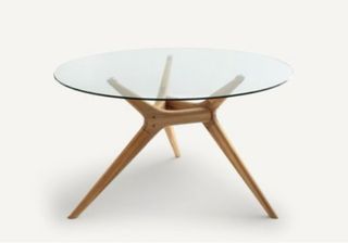 Mesa Redonda Cristal 120cm Base Madera