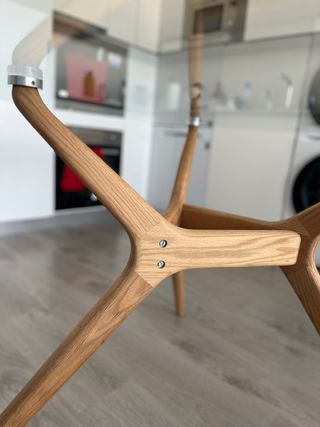 Mesa Redonda Cristal 120cm Base Madera