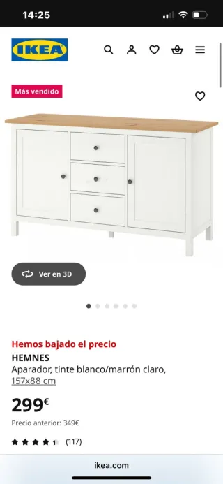 Cómoda de salón blanca de Ikea. Con pomos de porce