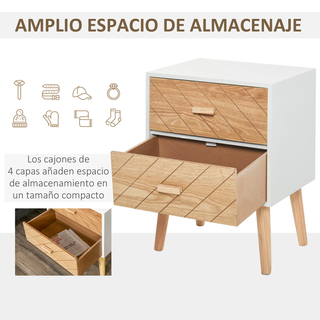 Mesita de Noche Madera con 2 Cajones 40x30x55,5cm