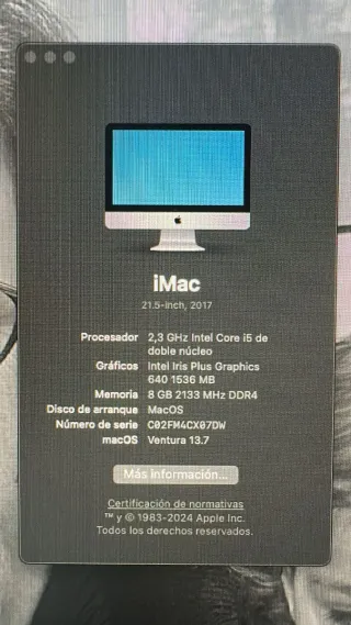 iMac 21 2017 con OS Ventura