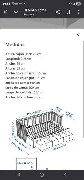 Diván Ikea Brimnes con cajones y 2 colchones.