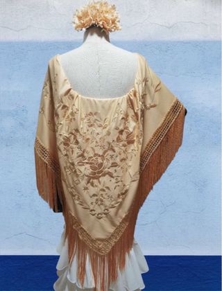 Mantón de Manila Beige y Dorado