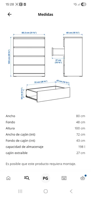 Cómoda IKEA Malm 4 cajones roble tinte blanco