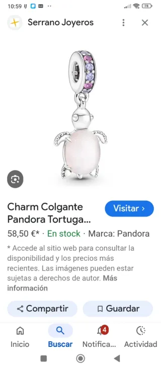 Charm Colgante Pandora Tortuga Rosa/Morado