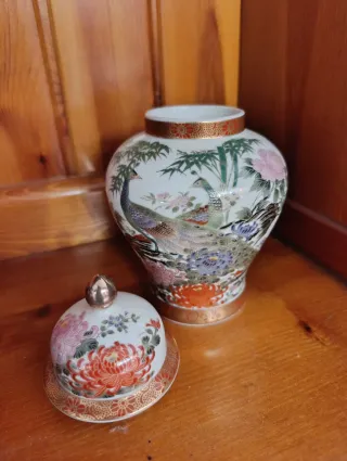 Jarrón Porcelana Japonesa Flores y Pájaros