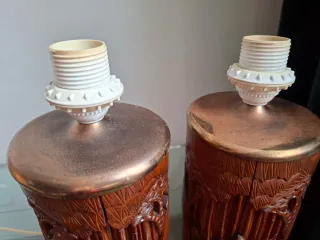 Coppia Lampade Antiche in Bambù Intagliato