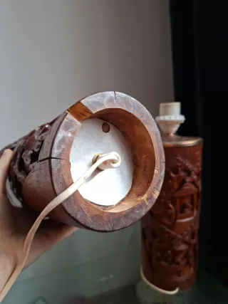 Coppia Lampade Antiche in Bambù Intagliato