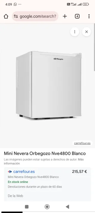 Mini nevera Orbegozo Nve4800 Blanco