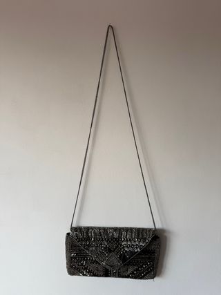 Bolso fiesta pedrería negro y plata