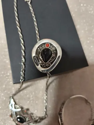 Conjunto Plata Azabache y Coral