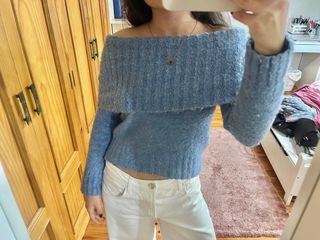 Jersey Mango Hombros Descubiertos Azul