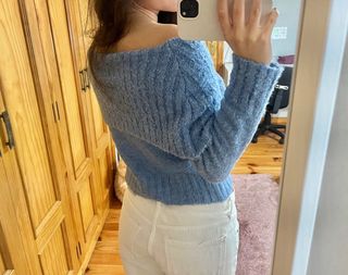 Jersey Mango Hombros Descubiertos Azul