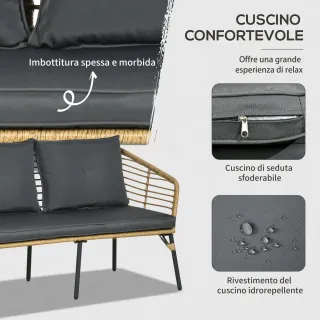Set da Giardino 4 Pezzi in Rattan PE e Acciaio con