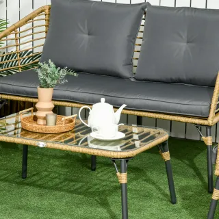 Set da Giardino 4 Pezzi in Rattan PE e Acciaio con