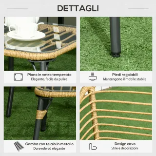 Set da Giardino 4 Pezzi in Rattan PE e Acciaio con