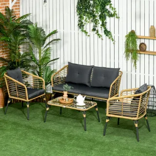 Set da Giardino 4 Pezzi in Rattan PE e Acciaio con