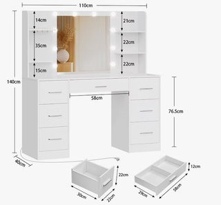 Tocador Grande con Espejo LED y Enchufes
