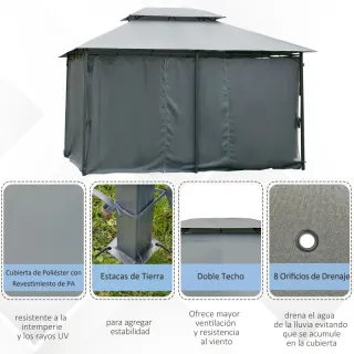 Gazebo Exterior 3x4m Gris