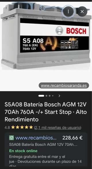 Batería Bosch S5 A08 70Ah 760A sin uso