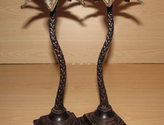 Par candelabros porta velas palmeras metal 30 cm