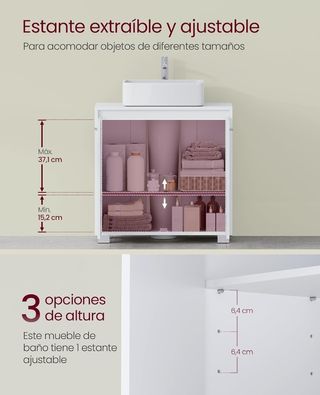 VASAGLE Armario Bajo Lavabo, Mueble de Baño, 2 Compartimentos Detrás de Las Puertas