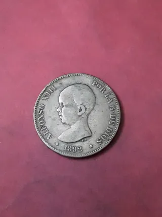 5 PESETAS PLATA 1892 ALFONSO XIII