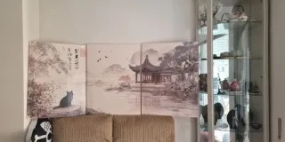 Lienzo Decorativo Oriental Gato Negro