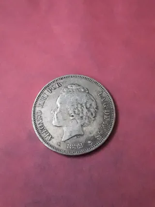 5 PESETAS PLATA 1892 ALFONSO XIII