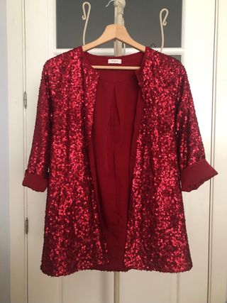 Conjunto Amichi Blazer Lentejuelas Rojo y Jersey