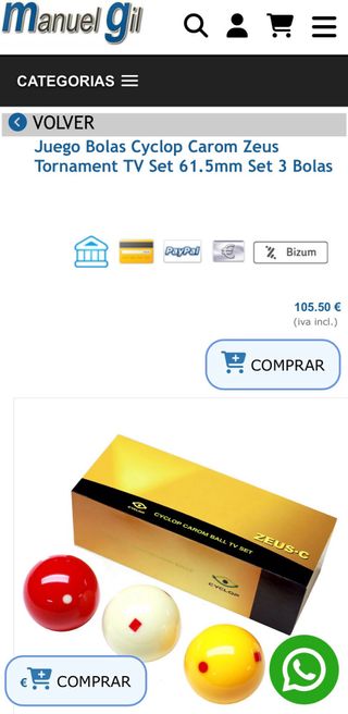 Bolas de billar Carambola Cyclop Zeus 61.5mm