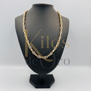 CADENA BARBATE BARRAS BICOLOR  6.5MM 18K