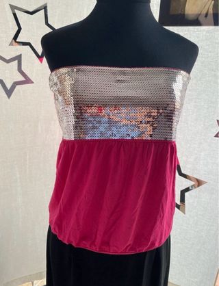 Top lentejuelas Blanco rosa