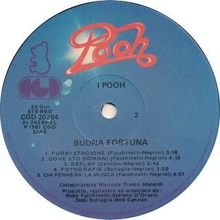 Pooh Buona Fortuna LP 12'' 33 RPM 1981