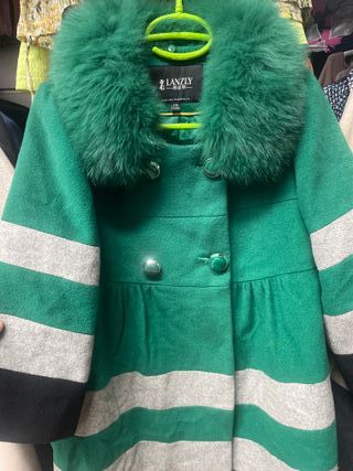 Abrigo LANZIY verde y gris con cuello de pelo