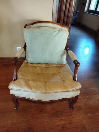 Sillón vintage tela y madera