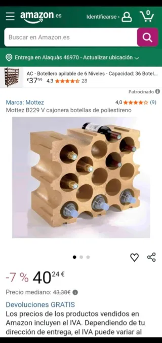 Botellero modular de corcho para 30 botellas